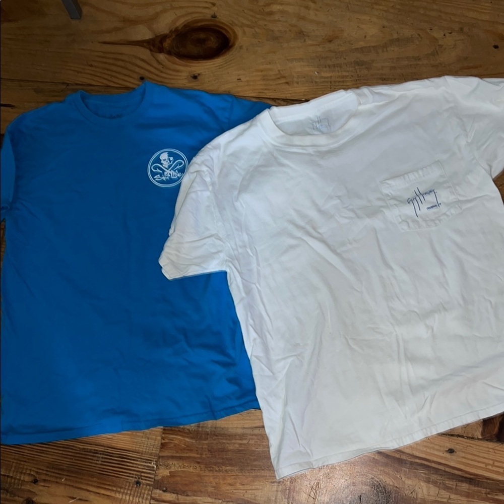 Salt Life and Guy Harvey T-Shirt Blue and White Graphic T-Shirts Size Medium